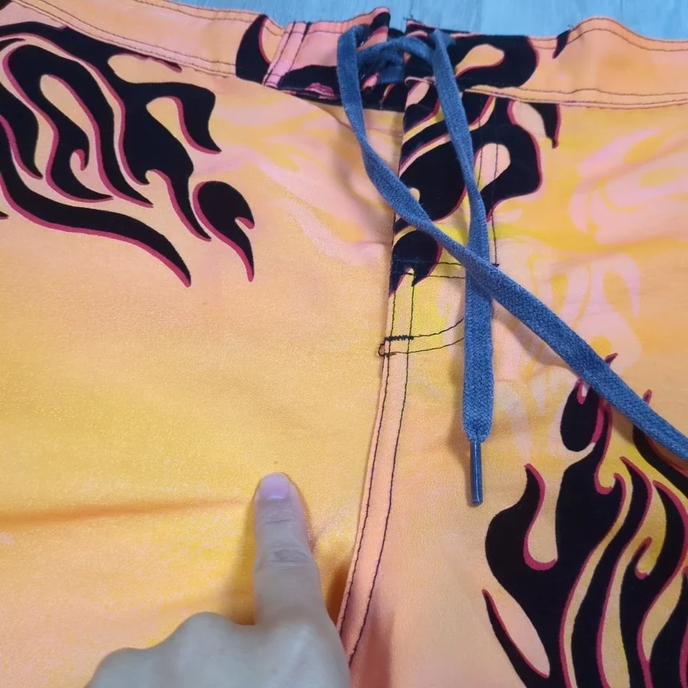 Hawaiian Island Creations Board Shorts Mens 36 Orange Tribal Flames 10